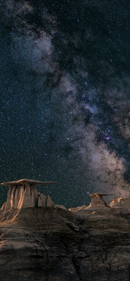 night, stars, rocks Wallpaper 1080x2340