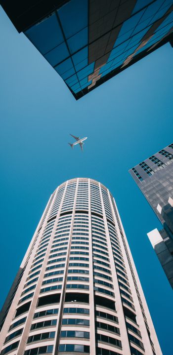 plane, buildings, height Wallpaper 1440x2960