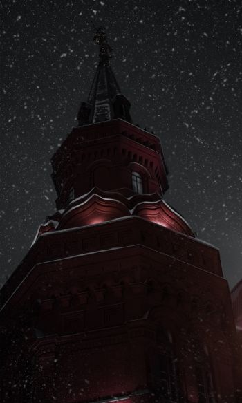 night, snowfall, tower Wallpaper 1200x2000