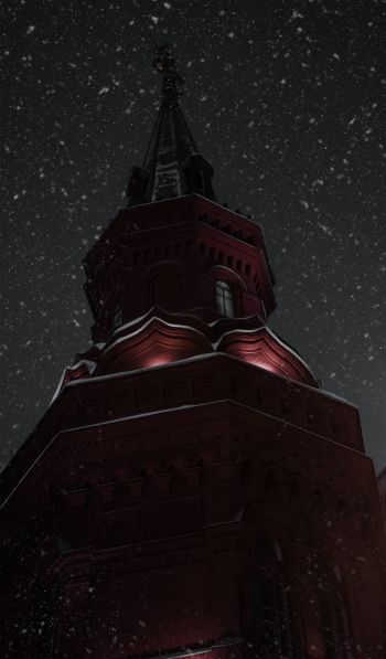 night, snowfall, tower Wallpaper 600x1024