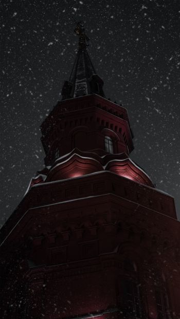 Обои 640x1136 ночь, снегопад, башня