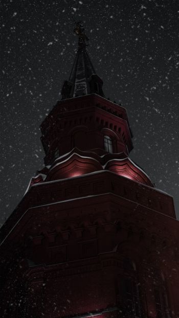 night, snowfall, tower Wallpaper 750x1334