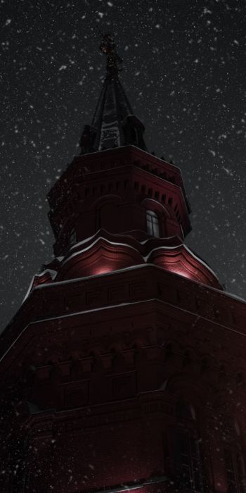 night, snowfall, tower Wallpaper 720x1440