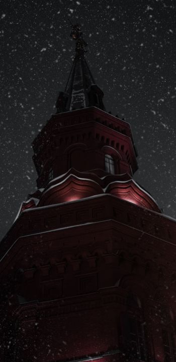 night, snowfall, tower Wallpaper 1080x2220