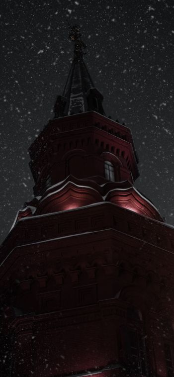 night, snowfall, tower Wallpaper 1080x2340