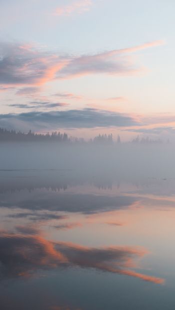 Обои 640x1136 Финляндия, озеро, туман