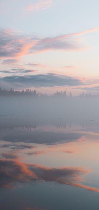 Обои 720x1520 Финляндия, озеро, туман