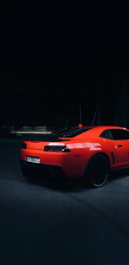 red Chevrolet Camaro, sports car Wallpaper 1080x2220