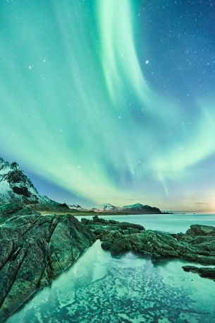 northern lights, Lofoten Islands Wallpaper 640x960
