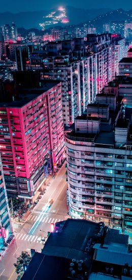 New Taipei, Taiwan, night city Wallpaper 1080x2280