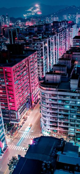 New Taipei, Taiwan, night city Wallpaper 828x1792