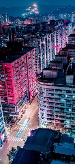 New Taipei, Taiwan, night city Wallpaper 1080x2340