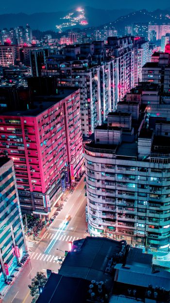 New Taipei, Taiwan, night city Wallpaper 640x1136