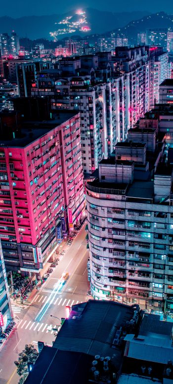 New Taipei, Taiwan, night city Wallpaper 1080x2400