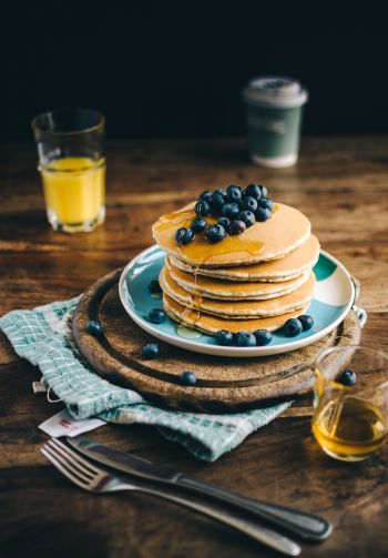 pancakes, honey, berries Wallpaper 1640x2360