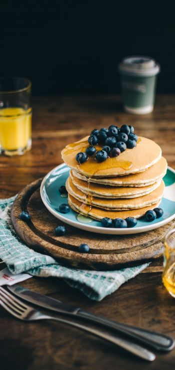 pancakes, honey, berries Wallpaper 1080x2280