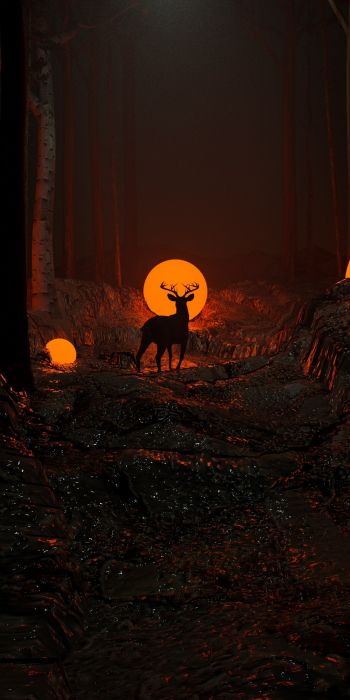3D modeling, deer Wallpaper 720x1440