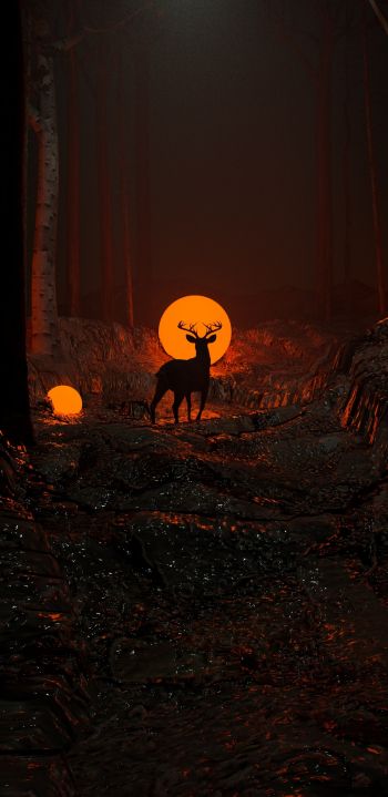 3D modeling, deer Wallpaper 1080x2220