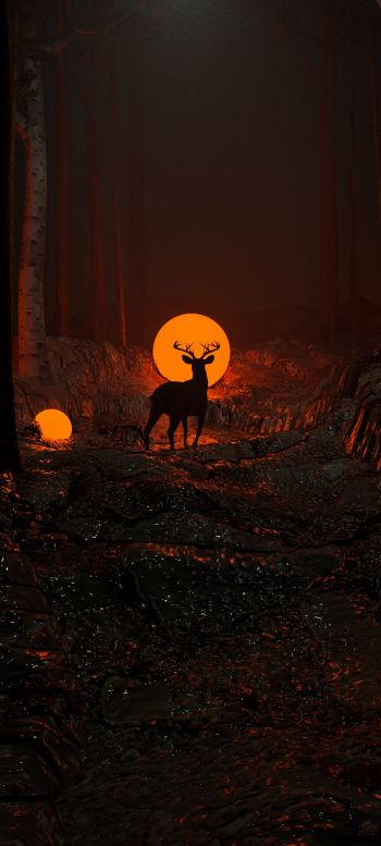 3D modeling, deer Wallpaper 1080x2400