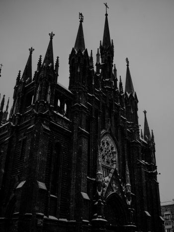 cathedral, snowfall Wallpaper 2048x2732