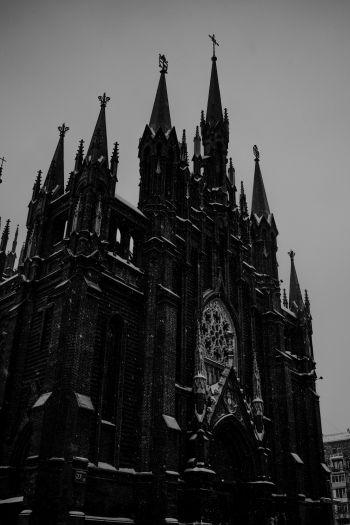cathedral, snowfall Wallpaper 640x960