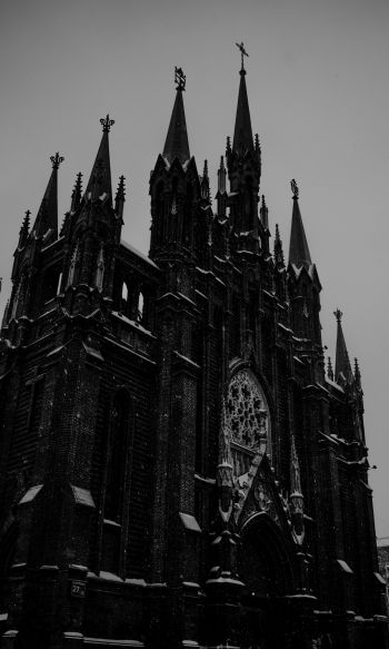 cathedral, snowfall Wallpaper 1200x2000