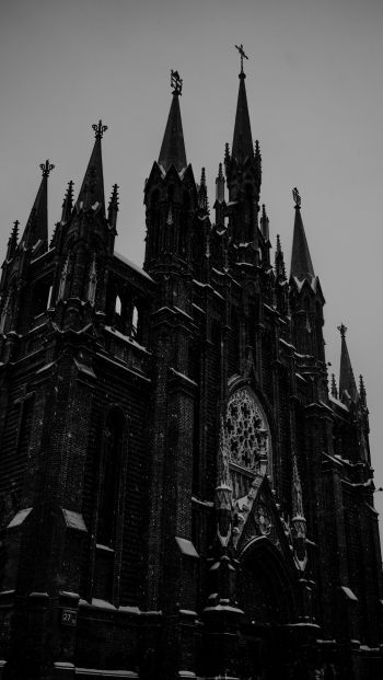cathedral, snowfall Wallpaper 640x1136