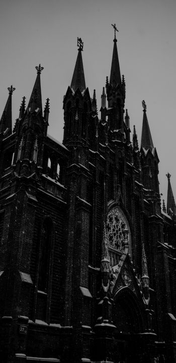 cathedral, snowfall Wallpaper 1080x2220