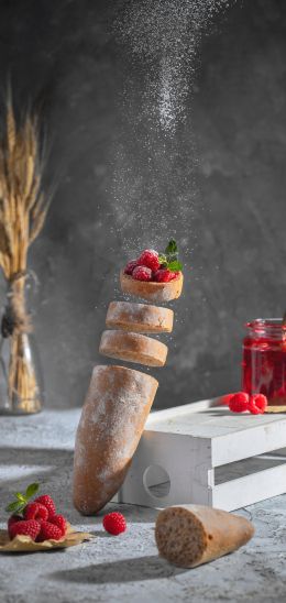 baguette, berries, breakfast Wallpaper 1440x3040