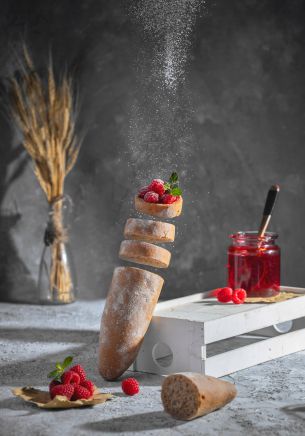 baguette, berries, breakfast Wallpaper 1668x2388