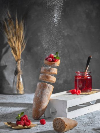 baguette, berries, breakfast Wallpaper 1620x2160