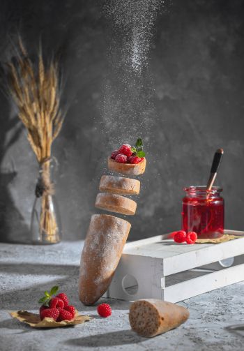 baguette, berries, breakfast Wallpaper 1640x2360