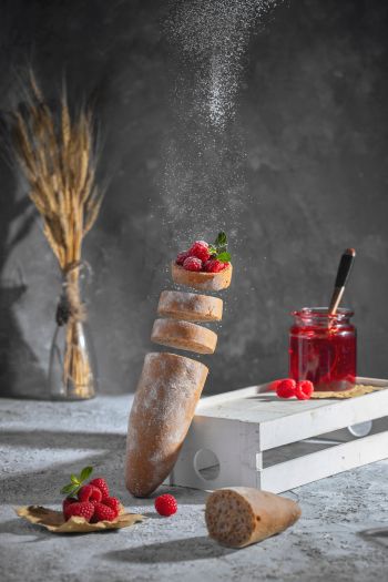 baguette, berries, breakfast Wallpaper 640x960