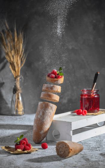baguette, berries, breakfast Wallpaper 800x1280