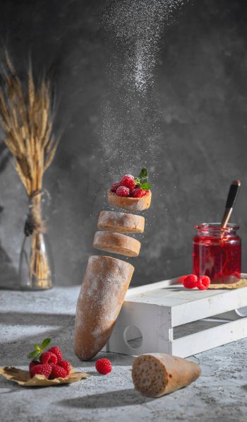 baguette, berries, breakfast Wallpaper 600x1024