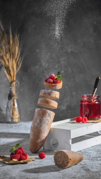 baguette, berries, breakfast Wallpaper 750x1334