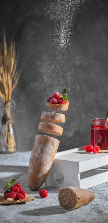 baguette, berries, breakfast Wallpaper 1440x2960