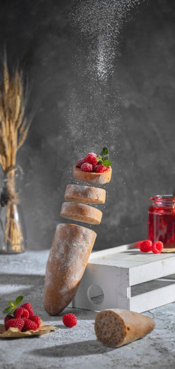 baguette, berries, breakfast Wallpaper 1080x2280