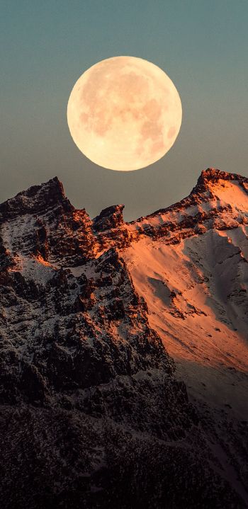 Iceland, moon, mountains Wallpaper 1080x2220