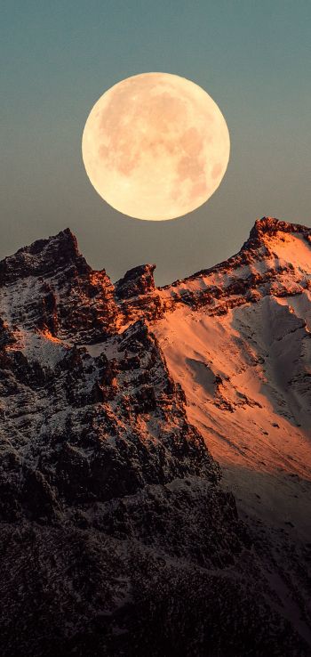 Iceland, moon, mountains Wallpaper 1080x2280