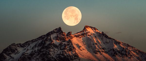 Iceland, moon, mountains Wallpaper 3440x1440