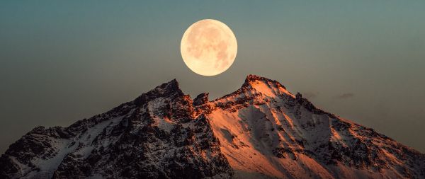 Iceland, moon, mountains Wallpaper 2560x1080