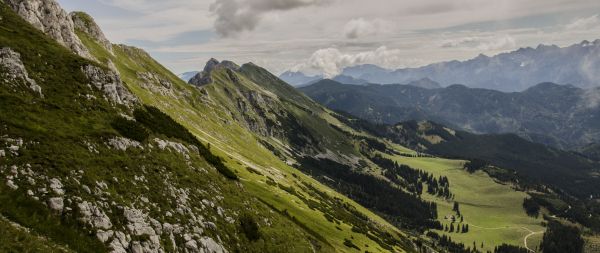 slope, valley, forest Wallpaper 2560x1080