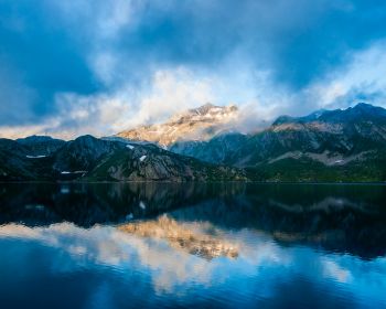 mountains, lake, clouds Wallpaper 1280x1024