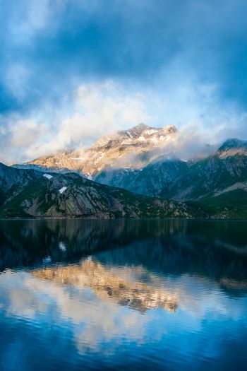 mountains, lake, clouds Wallpaper 640x960