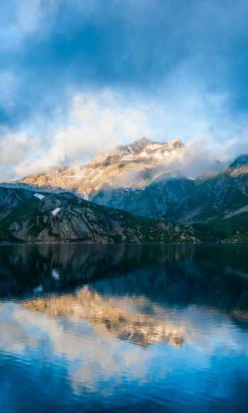 mountains, lake, clouds Wallpaper 1200x2000