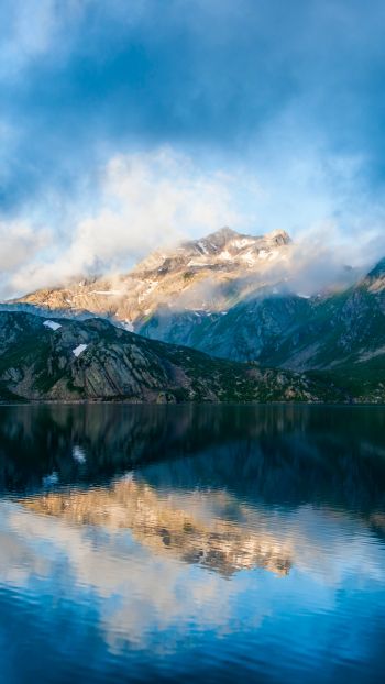mountains, lake, clouds Wallpaper 1080x1920