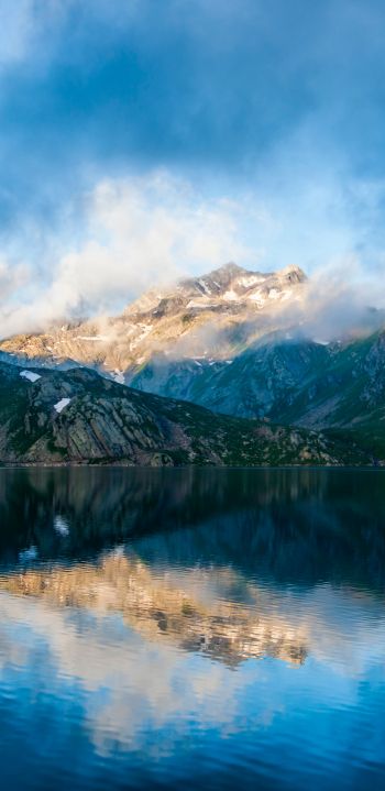 mountains, lake, clouds Wallpaper 1080x2220