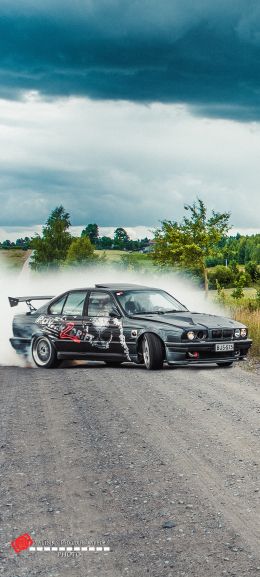 BMW, drift, landscape Wallpaper 1440x3200