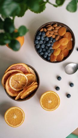 Обои 640x1136 завтрак, ягоды, фрукты
